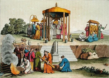 日本の結婚式（1820年代〜30年代に出版されたジュリオ・フェラリオ著「Le Costume Ancien et Moderne」のイラスト（カラーエングレービング）
