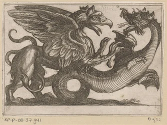 戦闘中のドラゴンとグリフィン 戦う動物（シリーズタイトル）