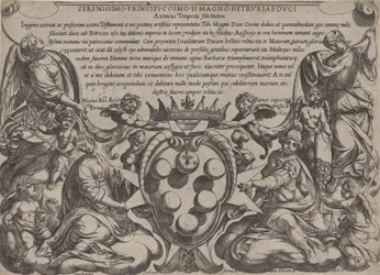 旧約聖書の戦い」の扉には、1660年に出版された「王冠をかぶったメディチ家の腕」が描かれています。