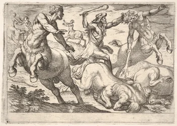 ヘラクレスとケンタウロス：ヘラクレスはケンタウロスの頭を左手で持ち、ライ...、1608年。