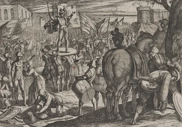 第5図版：カニネファテス族の指導者に任命されたブルーノ、『ローマ人の対...戦争』より、1611年。