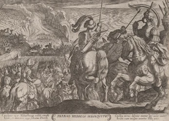 プレート 7: 「The Battles of the Old ...」より、イスラエル人を追うエジプト人。 1590年頃 1610年。