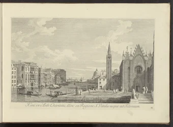Gezicht op het Canal Grande en de Chiesa di Santa Maria della Carità te Venetië こちら側は慈愛の家から、反対側は S. Vitalis の地域から Telonium まで (オブジェクトのタイトル) アントニウス運河の 38 枚のパネルから見た、ベニスの街の最も有名な景色