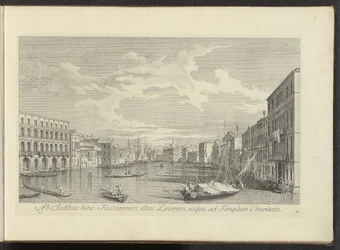 Gezicht op het Canal Grande te Venetië こちら側、リノス川の反対側にあるフォスカルの家から慈愛の神殿まで（オブジェクトのタイトル） アントニオ ヴィッセンティーニが真鍮で印刷したアントニウス カナルの 38 枚のパネルから、ヴェネツィアの街の最も有名な景色を 3 つの部分に分けて
