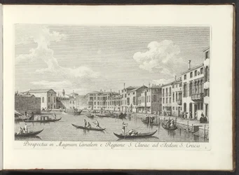 Gezicht op het Canal Grande te Venetië 聖クレア地方から聖十字架の家までの大運河の眺め (オブジェクトのタイトル) アントニオ ヴィッセンティーニが 3 部構成でオンエア印刷したアントニウス カナルの 38 枚のパネルから、ベニスの街の最も有名な景色