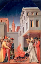 "スルタンの前での聖火の奇跡" アントニオ・ヴィヴァリーニ（1440年頃～1480年頃）の絵画 1440年頃 - 木に油彩 おぼろげに 52x34 cm Staatliche Museen, Berlin