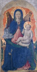マドンナと子供、プラグリアの祭壇画の詳細、アントニオ・ヴィヴァリーニ作（1418年～1484年以前）、67x33cm