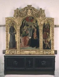 聖フランシスコと聖ミカエルの受胎告知聖フランシスコと聖ミカエルのいる受胎告知（パネルにテンペラ
