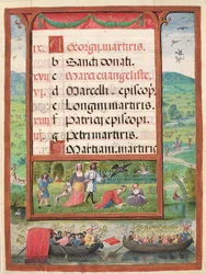 4月、1517-38年の「ドムマヌエルの時間の書」のミニチュア（ベラムのテンペラ）