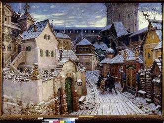 発表。 モスクワ クレムリンの朝。 （ヘラルド。クレムリンの朝）。 Appolinari Mikhaylovich Vasnetsov（1856-1933）による絵画、キャンバスに油彩