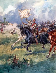 「千の騎士が雪白の紋章の背後に迫る」（カラーリトグラフ）