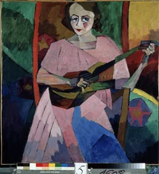 ギターを持つ女性 (Lady with a Guitar)。 Aristarkh Vasilyevich Lentulov（Lentulov）（1882-1943）による絵画、キャンバスに油彩
