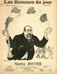 1906年頃の「Les Hommes du jour」の表紙 - Aristide Delannoy (1874-1911)によるイラスト：銀 - Rouvier Maurice (1842-1911) - ジャグリング
