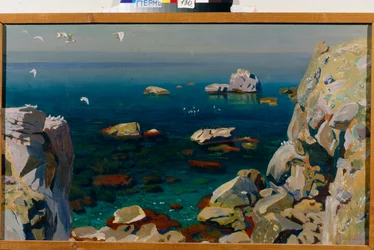 "Calm"(穏やかな)ロッキーの海景画 Arkadi Rylov (1870-1939) 油彩・キャンバス 1917 Dim 71,5x118 cm State Art Gallery, Perm