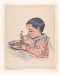 スープを食べる子供