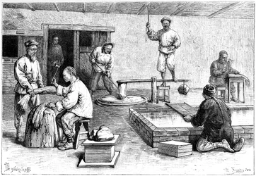製紙工場、中国、1895年。