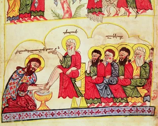 Ms 404 fol.7v弟子の足を洗うキリスト、12〜13世紀