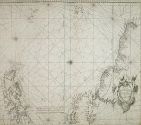ヤコブ・コロムの「Atlas of werelts-water-deel en des selfs zee-custen」に掲載されたブラジルの海図。