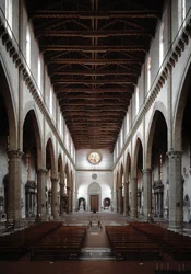 ルネッサンス：アルノルフォ・ディ・カンビオ(1245-1302/1310)が投影したサンタ・クローチェ聖堂の内観(Interior view of Basilica santa croce) 1294年 サンタ・クローチェ聖堂(イタリア、フィレンツェ)