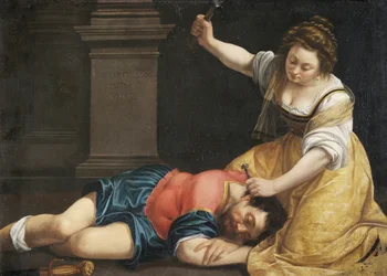 シセラを殺すヤエル - アルテミジア・ジェンティレスキ（1598-1653年）による「ヤエルとシセラ」、1620年頃 - 86 x 125 - ブダペスト美術館、ブダペスト