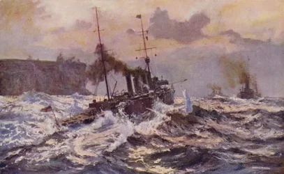 シドニー港を出港するオーストラリア海軍の軍艦 (カラー リソ)