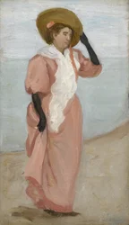 海辺の婦人（風の突然の突風）、1895年頃
