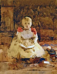 読書する少年（水彩・鉛筆・紙）