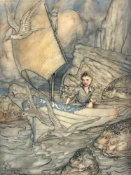 チャイルズ・フューチャー、イラスト「The Springtide of Life：Poems of Childhood of Childhood of Algernon Charles Swinburne」、1918年（ペンとインク、紙にトイレ）