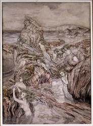 Aly、ナサニエル・ホーソーン著『不思議な本』（Hodder and Stoughton社）の挿絵（紙にペンとインク、水彩）。