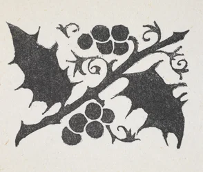 セイヨウヒイラギの葉と実の白黒版画