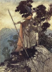 ブリュンヒルデ。リヒャルト・ワーグナーの『ラインの黄金』と『ワルキューレ』の挿絵、1910年