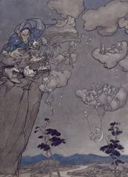 ワシントンアーヴィング（1783-1859）によるリップヴァンウィンクルのイラスト1904年（紙にトイレ付きペンとインク）