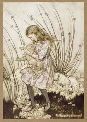 "It grunted again so violently, she looked down into its face in some alarm", from Alice