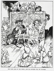 "Ela o pegou pelo pulso e ele riu até cacarejar". Donzelas élficas e duendes. Ilustração para 