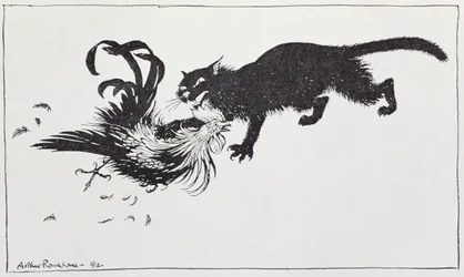 猫と雄鶏、ハイネマン刊『イソップ寓話』の挿絵、1912年