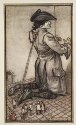 Lilliputian Tailorsは、パブのJonathon Swift（1667-1745）によるGullivers Travelsから、新しい服のガリバーを測定しています。 1909