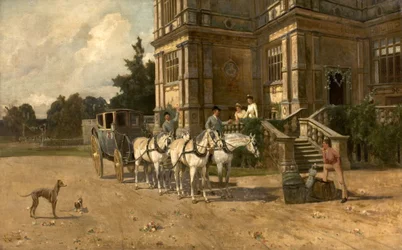 ウォラトンホールの正面図、馬と馬車のあるノッティンガム、c.1880-1906