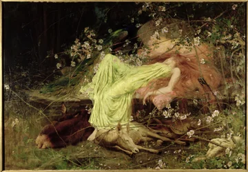 おとぎ話：「すべてが眠っているように見えた、フォームの臆病なうさぎ」 - スコット、1895年頃（キャンバスに油彩）
