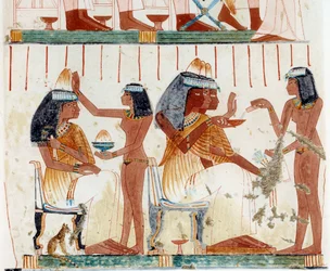レセプション。テーベにある2人の彫刻家の墓の複製（アメンノフィス2世時代、紀元前1450～1425年頃