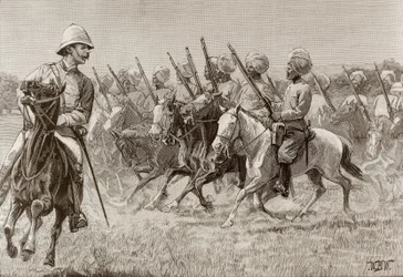 大英帝国（19世紀）。ビルマの新連隊第2連隊の騎兵中隊。エングレーヴィング。