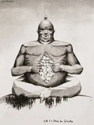 カステラオ、ダニエル・アルフォンソ・ロドリゲス（1886-1950）。スペインのナレーター、ユーモア作家、画家、人類学者、政治家。スペイン内戦（1936-1939）。"これぞファシストの神"アルフォンソ・ロによるシリーズ "Galicia martir"（殉教者ガリシア）の絵。