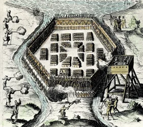 シャンプレイン，サミュエル・オブ（1567-1635）。イギリスの航海士、地図製作者、製図家、軍人、探検家。7月3日にニュー・フランスとケベック・シティを建設。