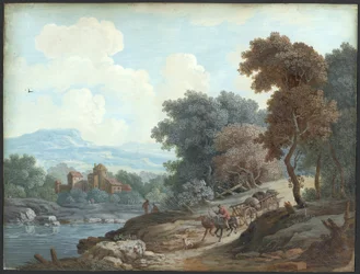 川のある風景（水彩、ボディカラー、紙）