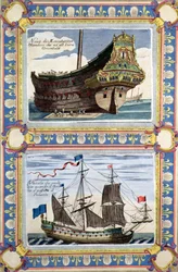 オランダ東インド会社所属の商船（カラー版画）