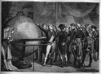 1801年、イギリスの政治家チャールズ・ジェームズ・フォックスとともにルーヴル県を訪れた初代領事ナポレオン・ボナパルト。