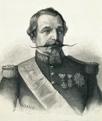 ナポレオン3世、シャルル＝ルイ・ナポレオン・ボナパルト（1808-1873）。第2共和制大統領（1848-1852）、フランス皇帝（1852-1870）。ナポレオン3世の肖像。エングレーヴィング。