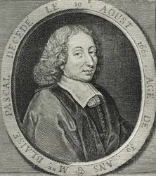 パスカル、ブレーズ（1623-1662）。フランスの数学者、物理学者、哲学者。エングレーヴィング