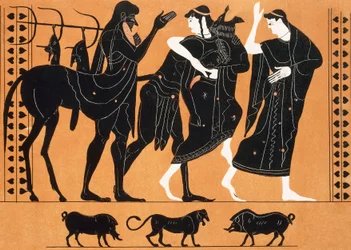 ケンタウロス・カイロンの前に立つペレウスとテティス（版画）