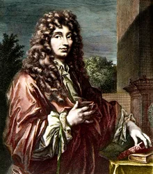 CHRISTIAN HUYGENS (1629-1695) - オランダの数学者、物理学者、天文学者の肖像 - Colored engraving - Christiaan Huygens - オランダの物理学者、数学者（1629-1695）の肖像。