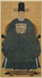 南國萬（1629～1711）の肖像（掛軸、絹本、墨、彩色）